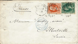 1878- Enveloppe De New York Affr. 3 +2 Cents  Avec Entrée Bleue ETATS UNIS / 2 CHERBOURG 2 Pour Albertville - Entry Postmarks