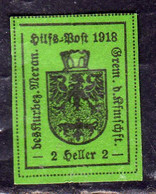 MERANO 1918 HELLER 2h VERDE NG SENZA GOMMA - Meran