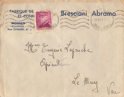 Lettre, Monaco, Fabrique De Nougat Et Confiserie, (bresciani Abramo) Pour Le Var, Le Muy  (bon Etat) - Postmarks