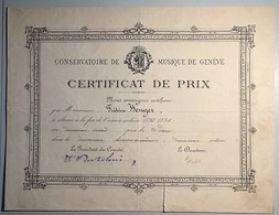 CONSERVATOIRE DE MUSIQUE DE GENÈVE Certificat De Prix 1894: Wenger(Schweiz Suisse Music Diploma Piano F. Liszt - Diplomi E Pagelle