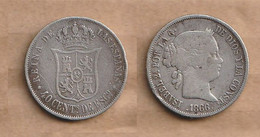 ESPAÑA  40 Centimos De Escudo  1866  Silver (.810) • 5.2 G • ⌀ 23 Mm KM# 628 - Andere & Zonder Classificatie
