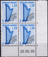 FRANCE Préo 202 à 205 ** MNH Bloc De Quatre Coin Daté Musique Harpe Piano Trompette Violon (CV 35 €) - Vorausentwertungen