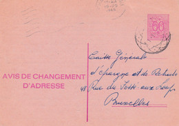 Entier Postal Changement D'adresse Cachet Oblitération Diamant à Bruxelles - Aviso Cambio De Direccion
