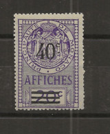 TIMBRES FISCAUX DE MONACO AFFICHES  N°14 40 C Sur 20 C VIOLET NEUF (**) Cote 60€ - Fiscales