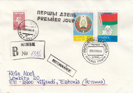 GOOD BELARUS " REGISTERED " Postal Cover To ESTONIA 1995 - Good Stamped: Coat Of Arm ; Flag - Belarus