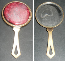 Rare Ancien Miroir De Poche Ou Sac, Face à Main En Métal Avec Verre Biseauté, Dos Marbre - Accessories