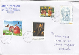 GOOD GREECE Postal Cover To ESTONIA 2019 - Good Stamped: Butterflies ; Costumes ; Persons - Covers & Documents