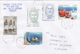 GOOD GREECE Postal Cover To ESTONIA 2019 - Good Stamped: Costumes ; Persons ; Pomegranate - Lettres & Documents