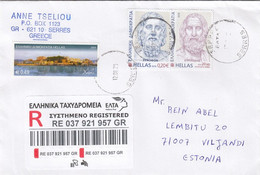 GOOD GREECE " REGISTERED " Postal Cover To ESTONIA 2020 - Good Stamped: Persons ; Crete ; Fish - Covers & Documents