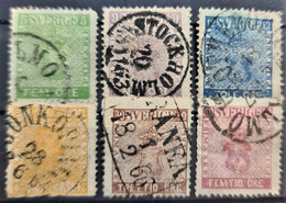 SWEDEN 1858/62 - Canceled - Sc# 6, 7, 8, 10, 11, 12 - Used Stamps