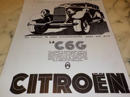 ANCIENNE PUBLICITE CONSTRUIT EN GRANDE SERIE VEHICULE CITROEN  C6G 1931 - Voitures