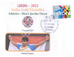 (WW 28)1 Cover / 1 Envelope - 7 August 2021 (with New Australian Toyko Olympics Stamp) India Golf Men's Javelin Throw - Sommer 2020: Tokio