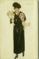NANNI SIGNED 1910s POSTCARD - WOMAN & DOGS - N. 300/5 (BG1805) - Nanni