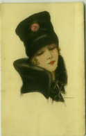 NANNI SIGNED 1910s  POSTCARD - WOMAN WITH BLACK HAT - N. 206/2 - ANNULLO COMANDO 38 RAGGRUPPAMENTO (BG1814) - Nanni