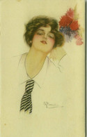 NANNI SIGNED 1910s  POSTCARD - WOMAN & FLOWERS - N. 144/4 (BG1816) - Nanni