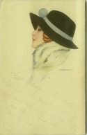 NANNI SIGNED 1910s  POSTCARD - WOMAN & FUR & BLACK HAT - N. 21/6 (BG1817) - Nanni