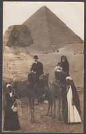 Egypt -  Pyramid & The Sphinx Giza With Man, Woman & Child On Camels - C1900's Real Photo Postcard - Pirámides