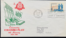 CANADA 1961 COLOMBO PLAN 10th ANNIVERSARY PRIVATELY FDC - 1961-1970
