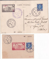 1942 - FOIRE DE LYON - CARTE SPECIALE Avec 2 BLOCS OBLITERES AU DOS ! + 1 BLOC DETACHE ! - OBLITERATION TEMPORAIRE - Esposizioni Filateliche