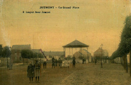 Jeumont * La Grand'place * Kiosque à Musique * Cpa Toilée Colorisée Ancienne - Jeumont