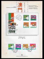 MACAU PRESENTATION SHEET FIRST DAY OBLITERATIONS - PAGELA CARIMBO 1º DIA 1989 Aircraft (STB7) - Covers & Documents