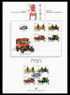 MACAU PRESENTATION SHEET FIRST DAY OBLITERATIONS - PAGELA CARIMBO 1º DIA 1988 Transport (STB7) - Brieven En Documenten