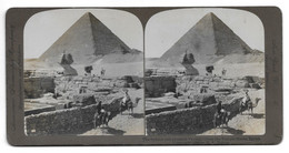 1900 STATUE DU SPHYNX ET PYRAMIDE DE KHEOPS - EGYPTE LE CAIRE - PHOTO STEREO - Stereoscopic