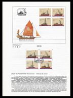 MACAU PRESENTATION SHEET FIRST DAY OBLITERATIONS - PAGELA CARIMBO 1º DIA 1985 Cargo Boats (STB7) - Covers & Documents