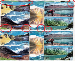 GEOGRAPHY- HIMALAYAN LAKES-PHEASANT-MULES-2xBLK OF 4 PERFORATION SHIFT-ALL STAMPS AFFECTED- ERROR-INDIA-2006 -MNH-SBS-63 - Geography
