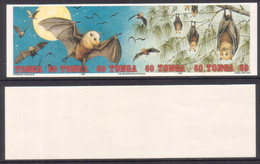 Tonga 1992  - Imperf Plate Proof Strip - Bats - Rare - Murciélagos