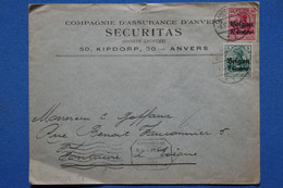 Z4  BELGIQUE  BELLE LETTRE    1918  ANVERS POUR  FONTAINE FRANCE + CACHET POSTE MILITAIRE+ GUERRE+ AFFR .  INTERESSANT - Duits Leger