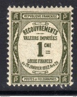 France Taxe N° 43  XX Recouvrement : 1 C. Olive, Sans Charnière, TB - 1859-1955 Postfris