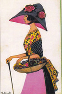 A13689- WOMAN WITH BASKET ILLUSTRATION SIGNED BY  MELA KOEHLER REPRO  POSTCARD - Koehler, Mela