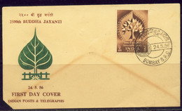 BUDDHISM- BUDDHA JAYANTI-PRE DECIMAL -2AANA-FDC- FLAWS-INDIA-1958-FC2-151 - Buddhism