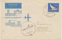 DDR 1960 Olympische Sommerspiele Rom 25 (Pf) Segeln EF Erstflug BERLIN - BELGRAD - Cartas & Documentos