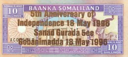 Somaliland 10 Shilin, P-9 (1994/1996) - UNC - Bronze Overprint - Somalia