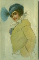 VECCHI SIGNED 1910s POSTCARD - WOMAN WITH BLUE HAT & FLOWERS  - N.145/5 (BG1871) - Other Illustrators