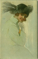 VECCHI SIGNED 1910s POSTCARD - WOMAN WITH BLACK HAT  N.145/3  (BG1873) - Other Illustrators