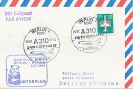 DDR 1989 Flugpost 30 (Pf) Selt. EF Kab.-Erstflug Der Interflug BERLIN - PEKING - Covers & Documents