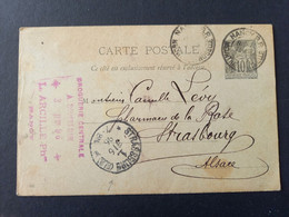 France, Carte Postale Avec Entier Postal Type Paix 10c Noir Sur Chamois N°89-CP3 Avec  Daguin Nancy RP Pour Strasbourg - Cartes Précurseurs