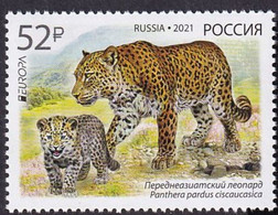 RUSSIA- 2021 - EUROPA CEPT - "Endangered National Wildlife"- Persian LEOPARD - Set 1 Stamp - MNH** - 2021