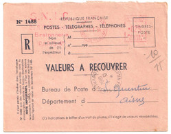 PARIS 113 Valeurs à Recouvrer Env 1488 Ob 13 1 1964 EMA 25c SD0224 Dest St QUENTIN Ppal RECOUVREMENTS   Aisne - EMA ( Maquina De Huellas A Franquear)