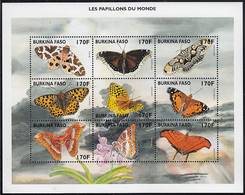 Burkina Faso 1998 MNH Sc #1108 Sheet Of 9 170fr Butterflies - Burkina Faso (1984-...)