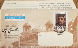 O) 1983 CUBA, CARIBBEAN, RAPHAEL SANZIO, PIETRO BAMBO, SISTINE CHAPEL, RENAISSANCE ART, NICE CANCELLATION, AEROGRAM, UNU - Storia Postale