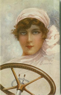 MONESTIER SIGNED 1910s POSTCARD - WOMAN & CAR - N.307  (BG1901) - Monestier, C.