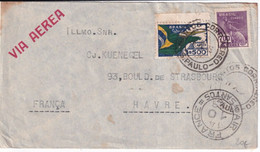 AIR FRANCE / BRESIL - 1933 - POSTE AERIENNE - ENVELOPPE De SAO PAULO Avec CACHET BUREAU AIR FRANCE SANTOS ! => LE HAVRE - Airmail