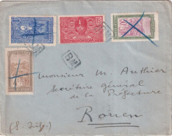 MADAGASCAR - 1934 - ANNULATION BOITE MOBILE "BM" Sur TIMBRES ! ENVELOPPE => ROUEN - Cartas & Documentos