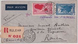 MADAGASCAR - 1938 - POSTE AERIENNE ! Sur ENVELOPPE RECOMMANDEE De TULEAR => ROUEN - Briefe U. Dokumente