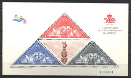 España, 1992, Centenario De Descubrimiento De América, Hojita, MNH** - Souvenirbögen