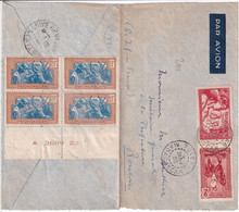 MADAGASCAR - 1938 - ENVELOPPE De TULEAR Par AVION Avec BLOC De 4 + EXPO 37 => ROUEN - Lettres & Documents